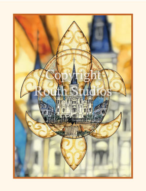 Louisiana Greeting Cards - Cajun Greeting Cards - St. Louis Cathedral Fleur-de-lis Note Card, Jackson Square, French Quarter New Orleans Louisiana Note card